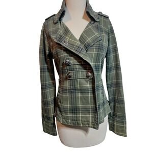 Self-Esteem green plaid coat double breasted woman size medium